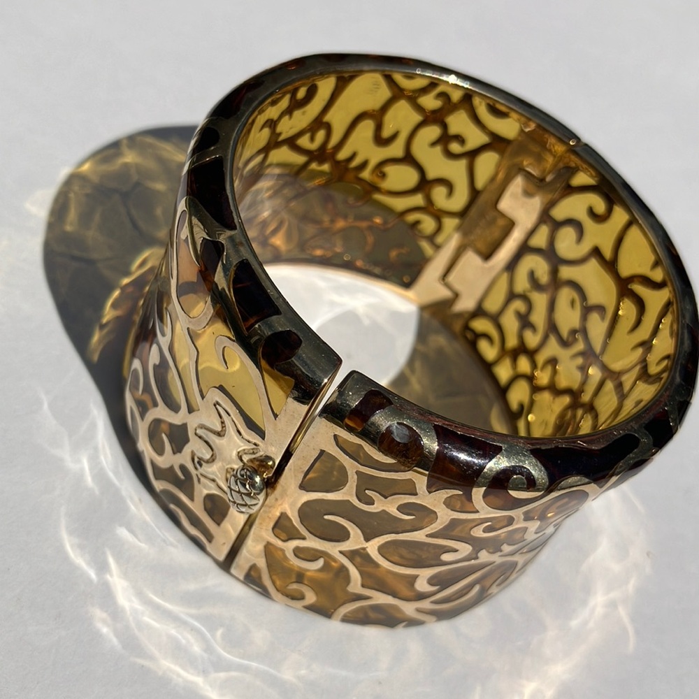 Angelique de Paris Gold over Sterling Silver & Resin Wide Bangle Bracelet - Picture 4 of 11